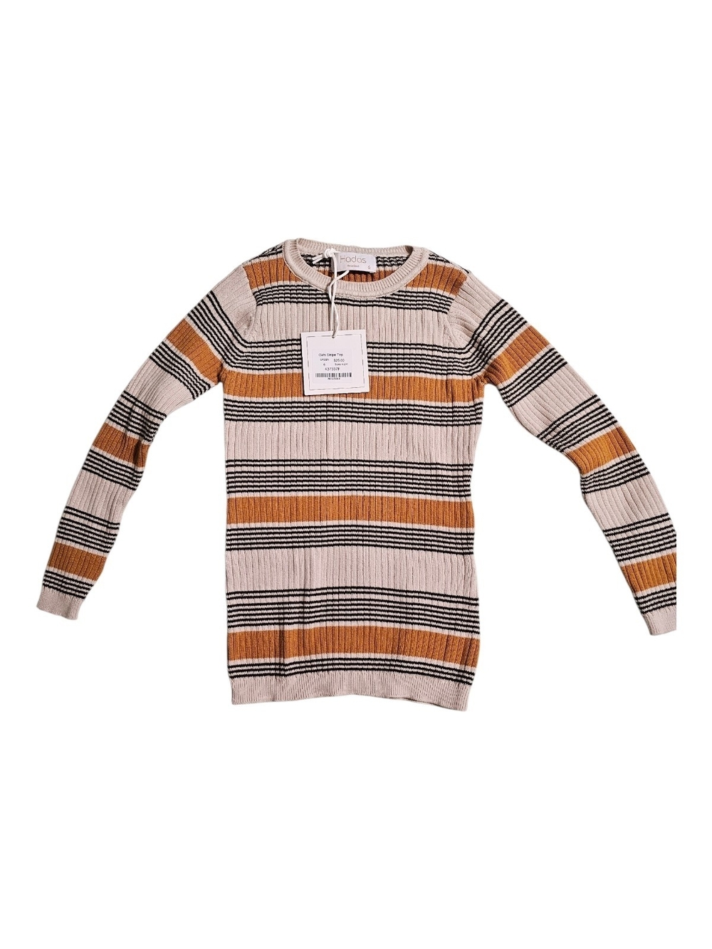 Striped Crewneck Sweater Top in Beige, Mustard & Black – Kids